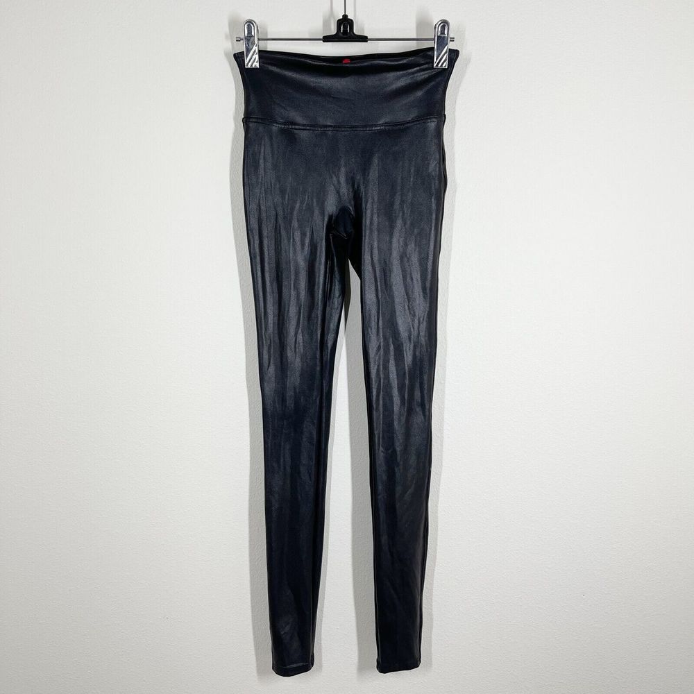 Spanx Faux Leather Leggings Womens Size XS Black Stretch Shiny High Rise‎ Ankle